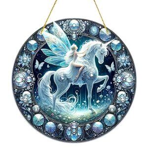 Suncatcher Fairy Unicorn Fantasy Hanging Window Decor Art Colorful In/Outdoor